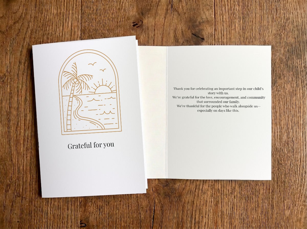 Grateful for You – Adoption Thank You Card – front and inside of card