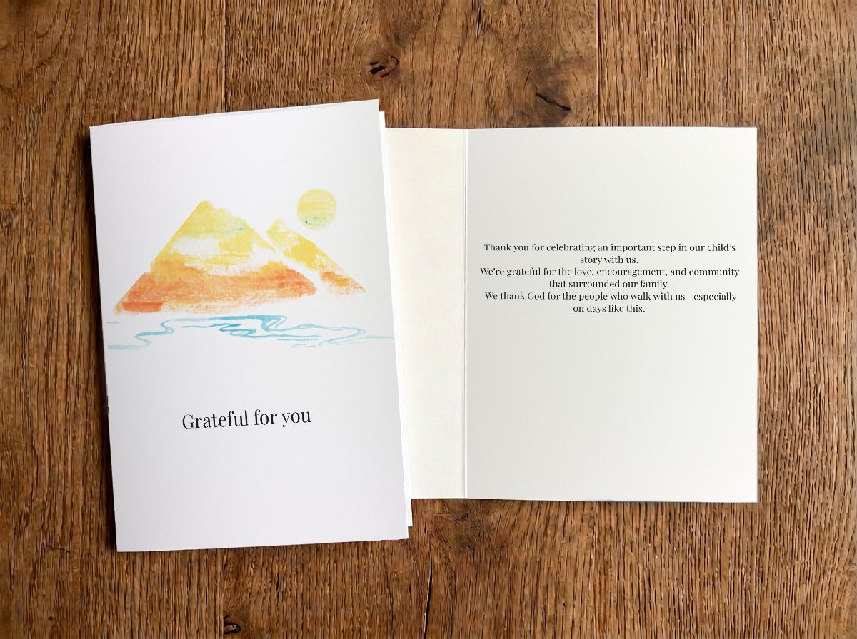 Grateful for You – Adoption Thank You Card (Faith) – front and inside of card