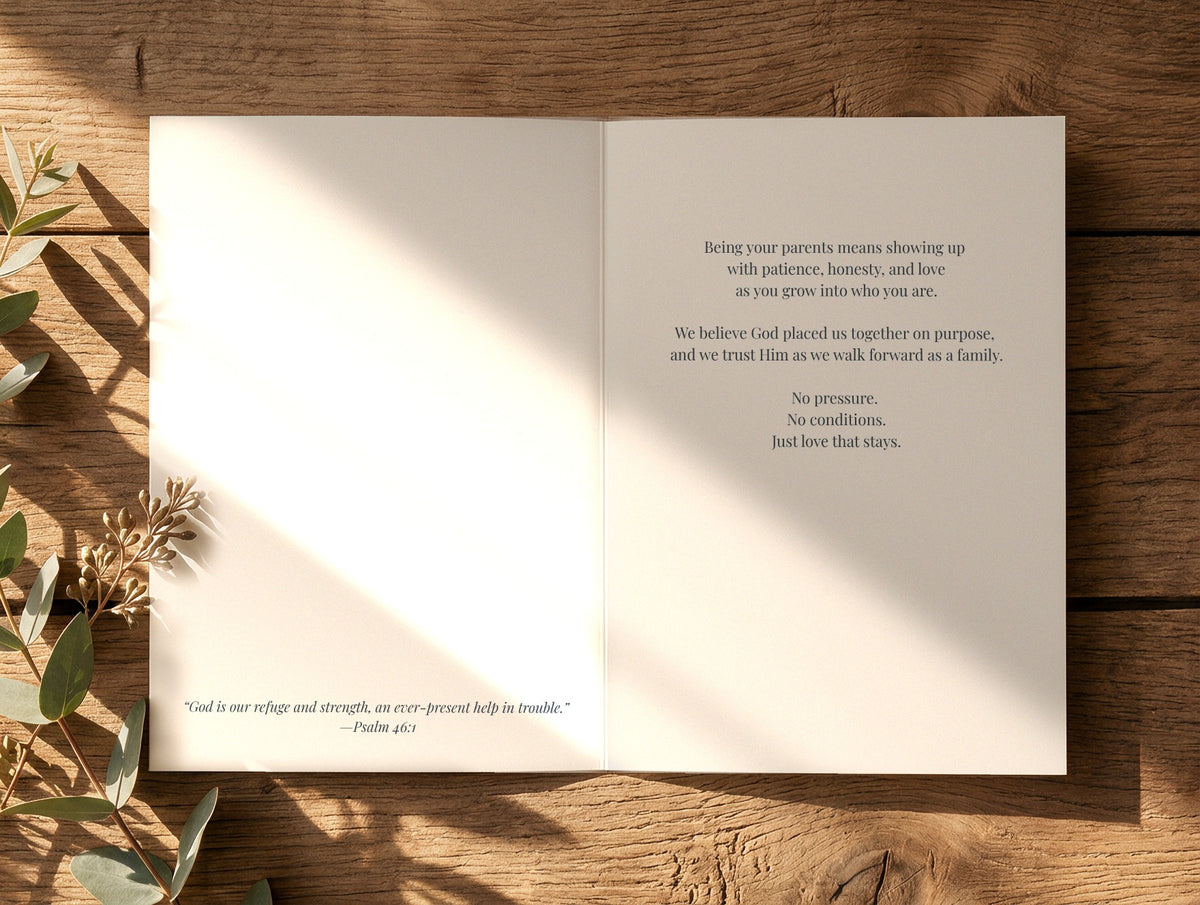 Our Daughter. Chosen. Loved. – Parents to Teen Adoption Card (Faith) – inside of card